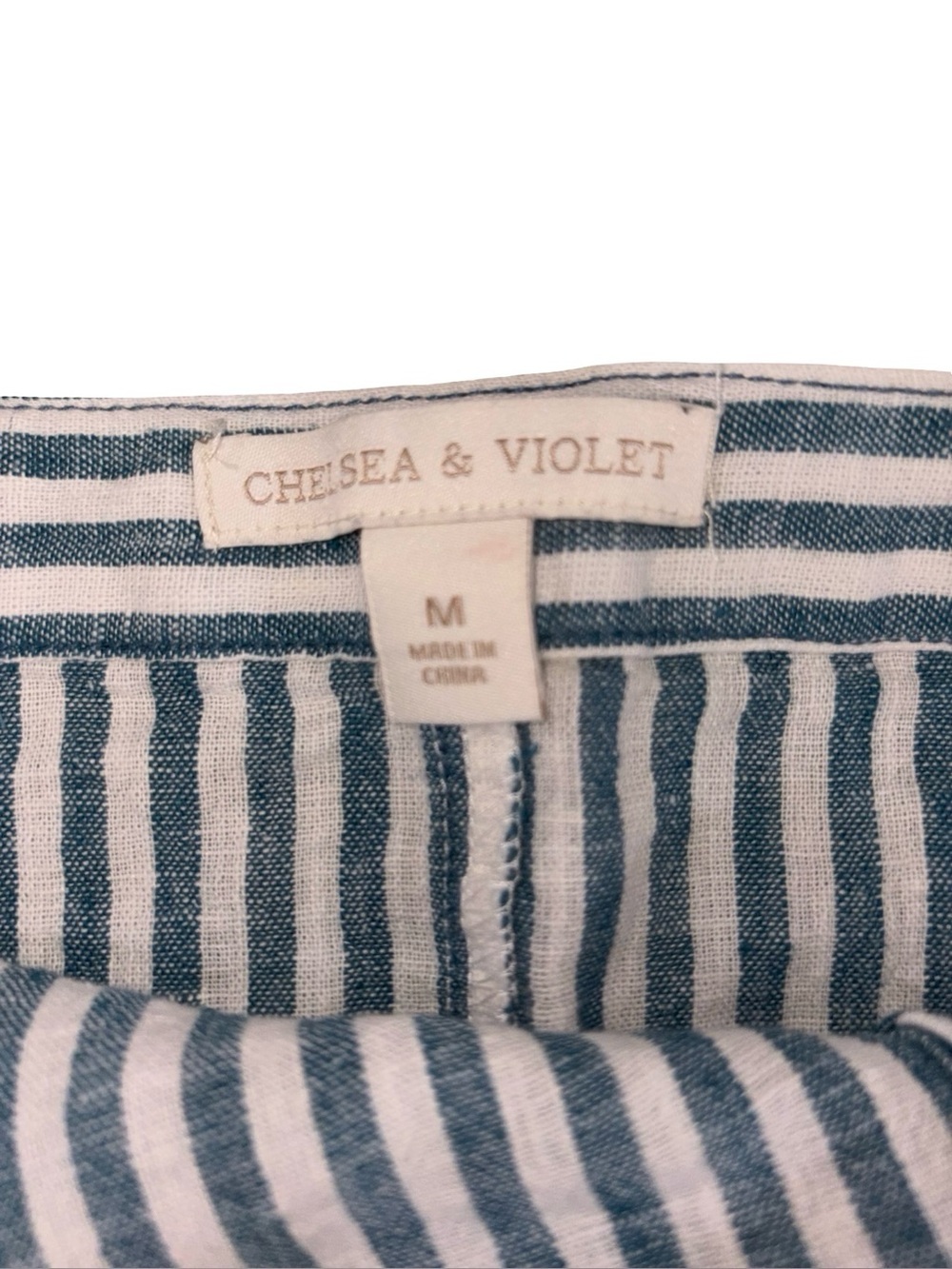 Chelsea & Violet Striped Crop Tank Top Size Medium Blue White Cotton Linen - Picture 2 of 8